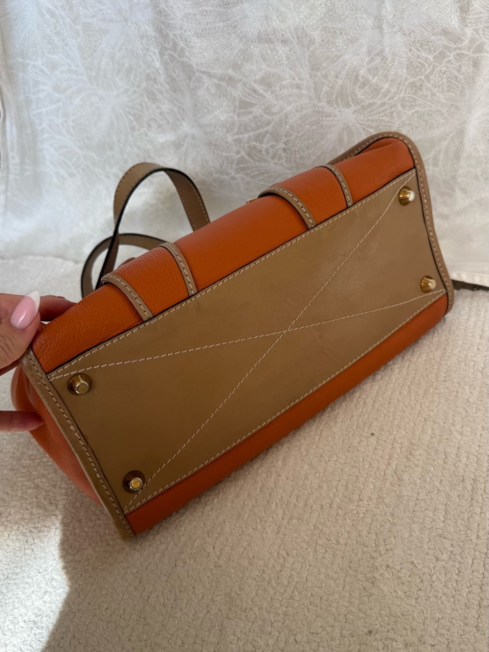 Chloe Orange & Tan Leather Satchel with Gold Hardware - Picture 7 of 13